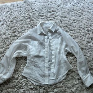 White Button-Up Shirt with mesh sleeves and shoulders Korean brand